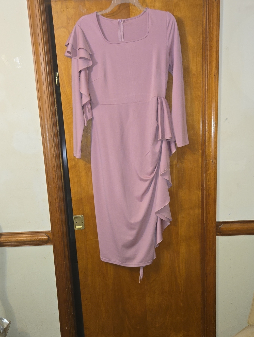 Mauve Ruffle-Detail Midi Dress